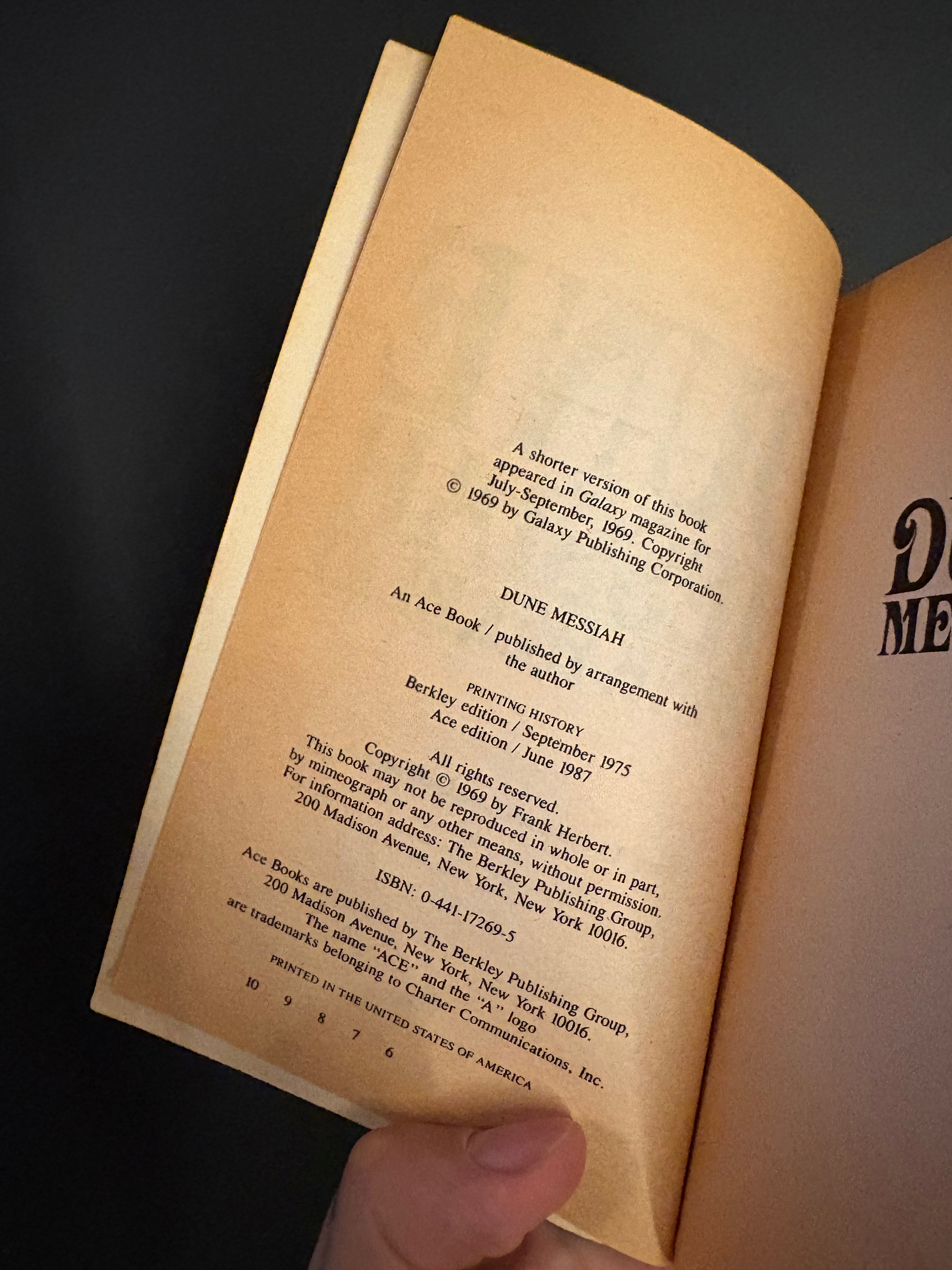 Dune Messiah © 1969 (1987 Reprint) by Frank Herbert