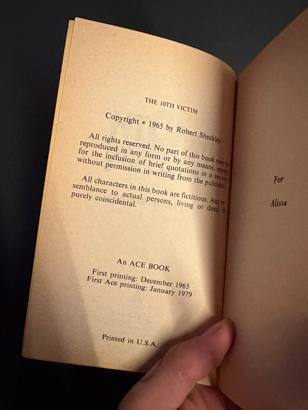 The 10th Victim © 1965 (1979 Printing) by Robert Sheckley